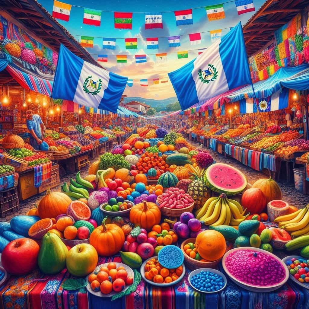 A vibrant market scene in Tegucigalpa, capturing Honduras' rich cultural heritage and national pride