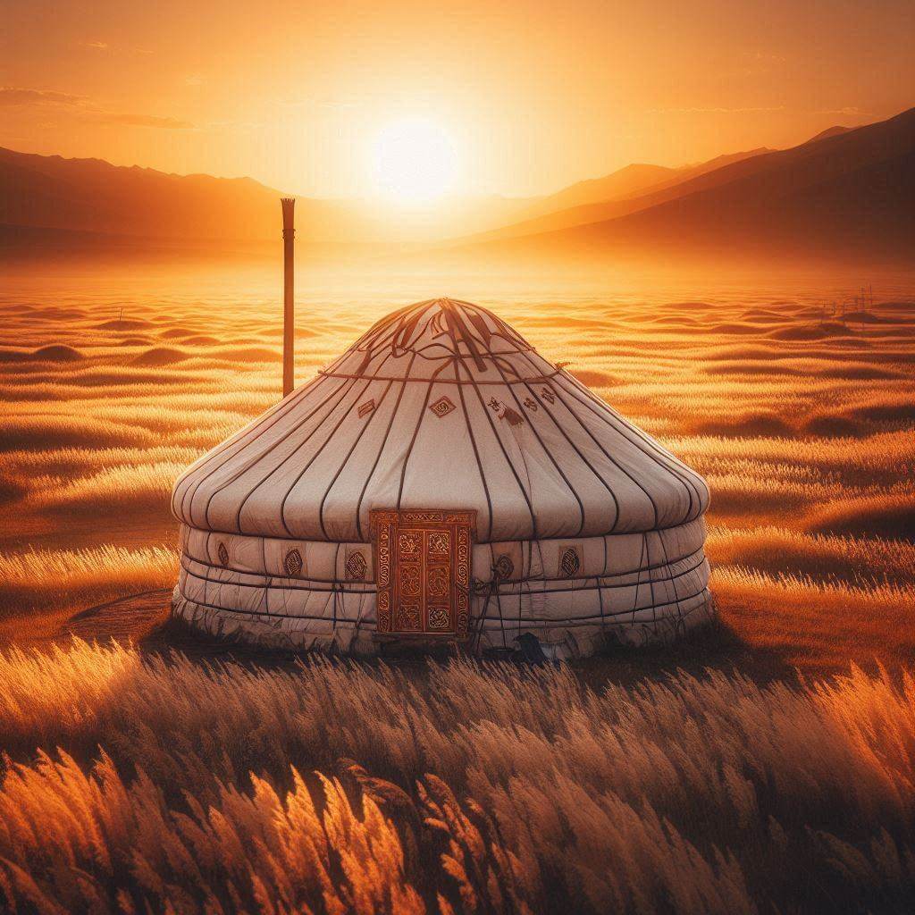 A serene and peaceful Kazakh yurt, embracing the country's rich cultural heritage and connection to its vast, natural landscapes