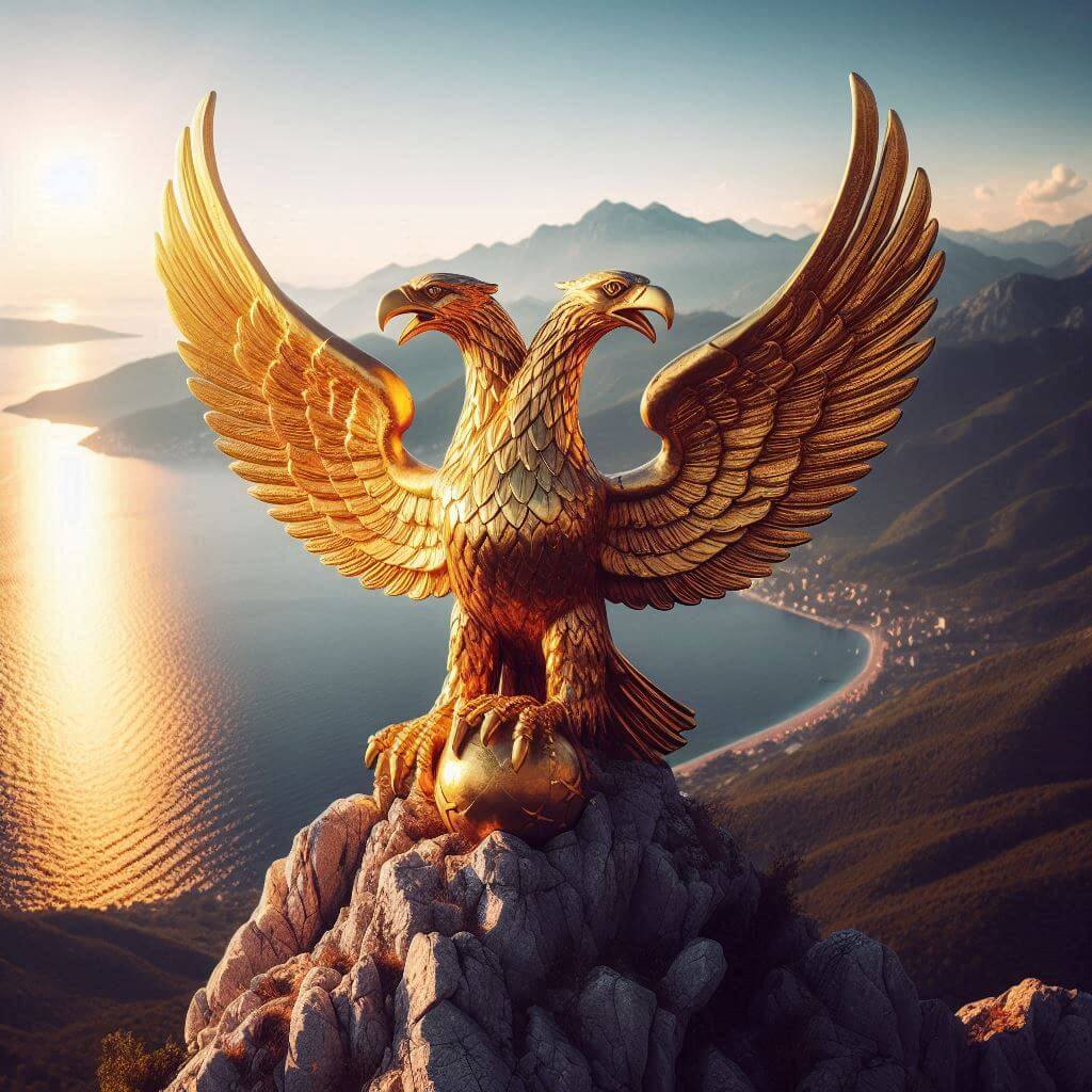 Majestic eagle overlooking the Adriatic Sea, symbolizing Montenegro's sovereignty