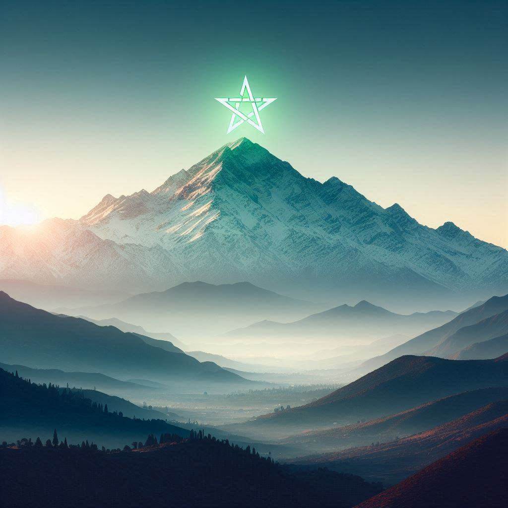 Majestic Atlas Mountain landscape at sunrise with a subtle green glow