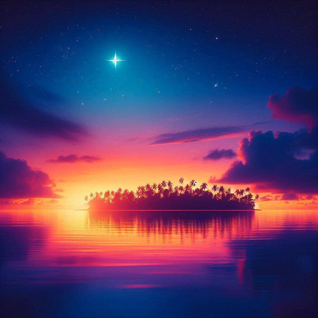 Vibrant Pacific island sunset with a star silhouette, symbolizing Nauru's cultural heritage and geographical location