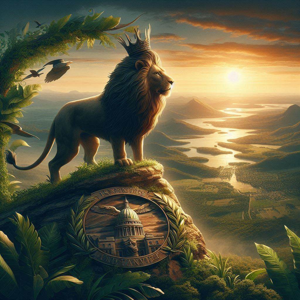 Majestic lion overlooking the Paraguayan plains, symbolizing courage and freedom