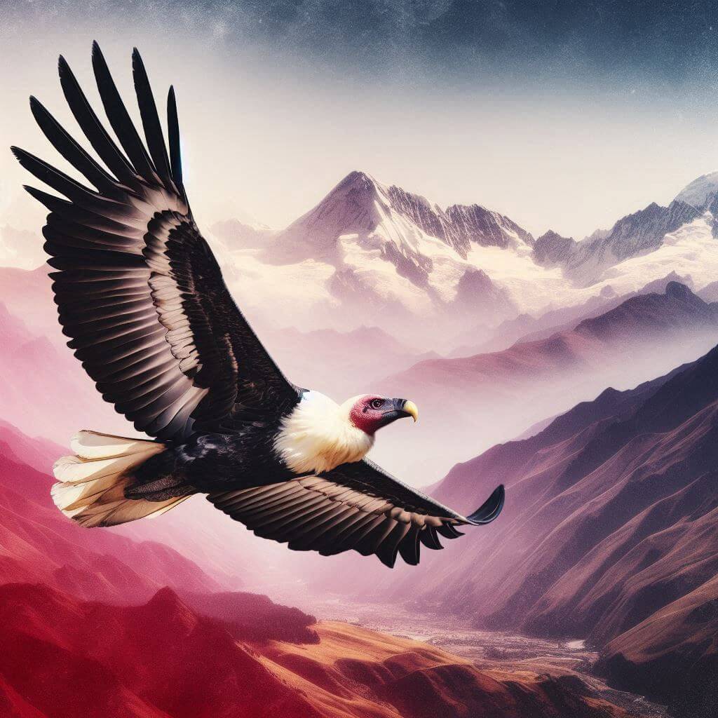 Majestic Andean condor soaring above the Peruvian Andes, symbolizing Peruvian cultural heritage and struggle for independence