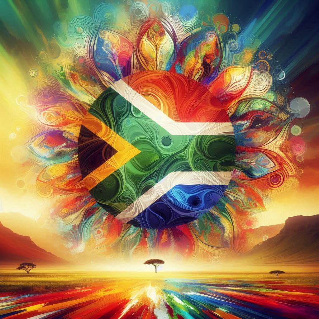 Vibrant kaleidoscope of colors representing South African unity and diversity