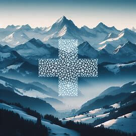 Dramatic Swiss Alps landscape with subtle white cross pattern in the snow