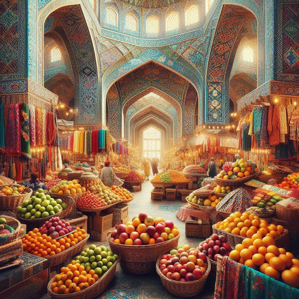 Vibrant marketplace in Dushanbe, showcasing Tajikistan's cultural heritage and national identity.