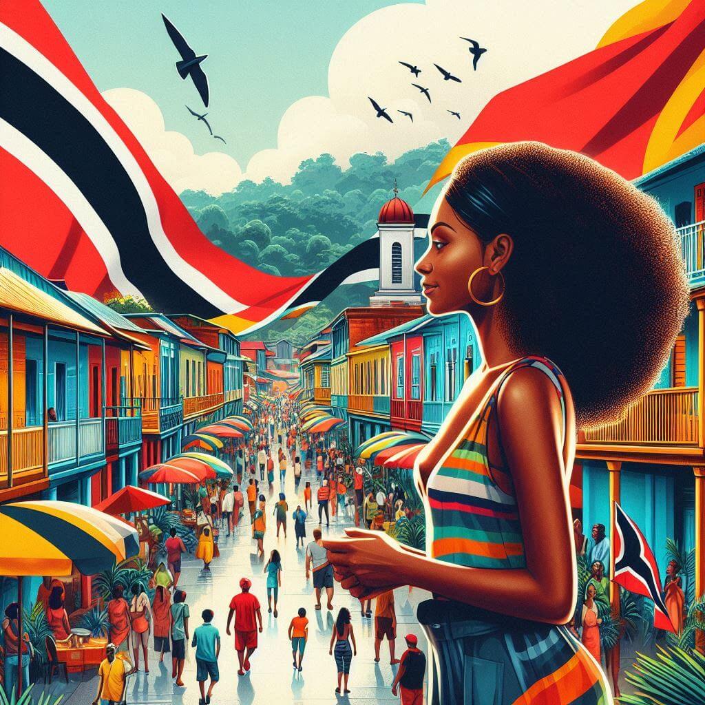 Vibrant street scene in Port of Spain, Trinidad and Tobago, showcasing unity and cultural diversity