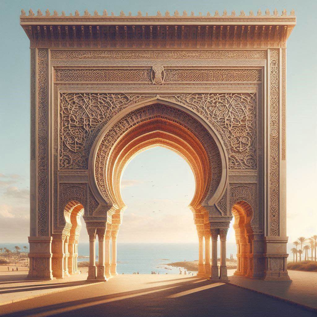 Ancient Carthage-inspired archway overlooking the Mediterranean Sea