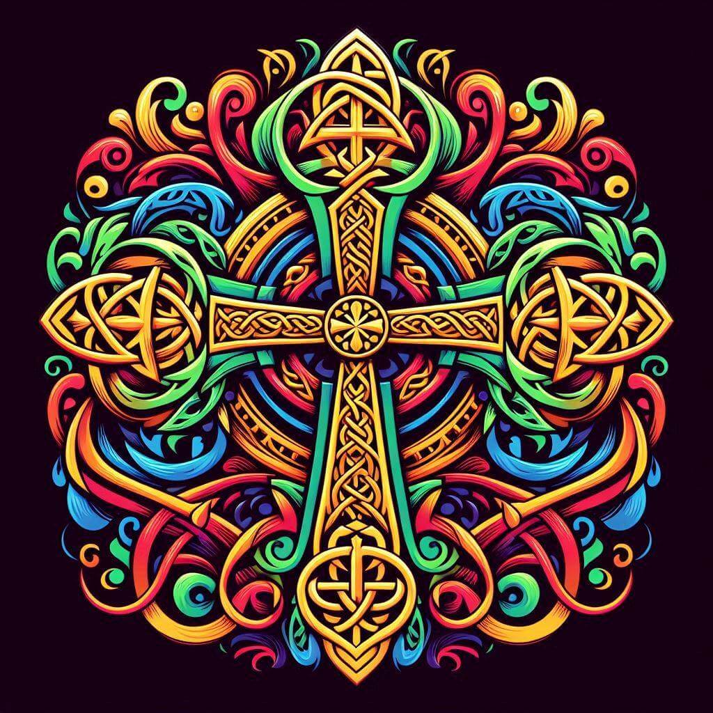 Intricate Celtic knot artwork celebrating the United Kingdom's rich cultural heritage and the symbolism of its national flag